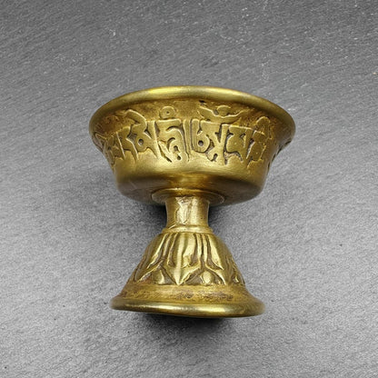 Tibetan Buddhist Offering Butter Lamps Set - Carved OM Mani Pademe Hum Letter - Made of Bronze