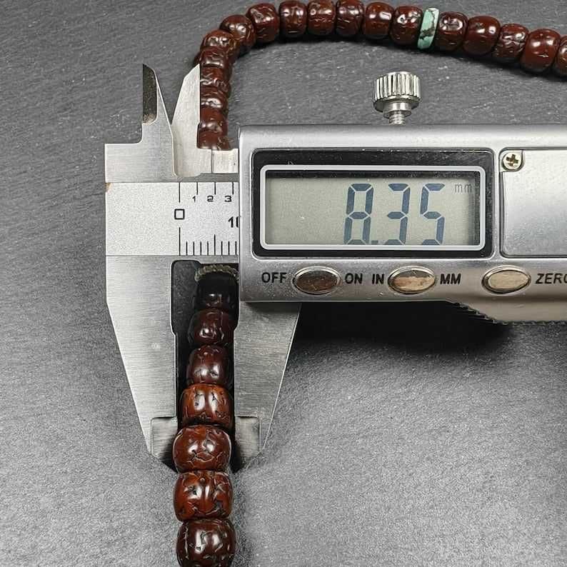 Authentic 8mm Rudraksha Necklace Mala: Tibetan 108 Prayer Beads Rosary - 40cm Stretched