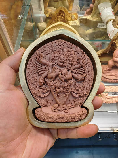 3 Faced 6 Armed Hayagriva Tsa Tsa Mold - 11cm Height - Tibetan Buddhist art, front view