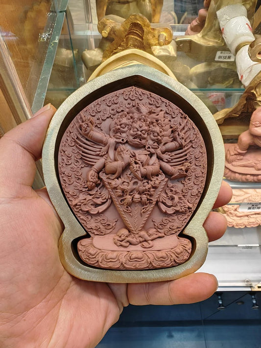 3 Faced 6 Armed Hayagriva Tsa Tsa Mold - 11cm Height - Tibetan Buddhist art, front view