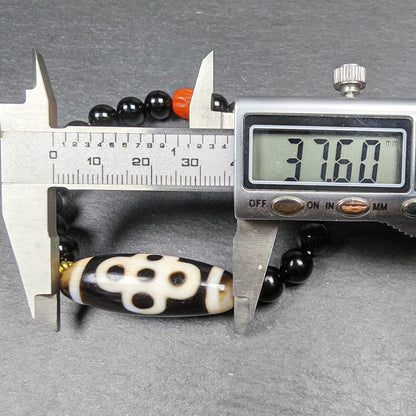 Thunder 5 Eyes Dzi Wrist Mala - Gandhanra Unique Tibetan Dzi + Black Onyx + Agate Bracelet - Spiritual Gift