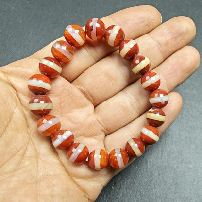 Red Medicine Buddha Dzi Wrist Mala Decades Old