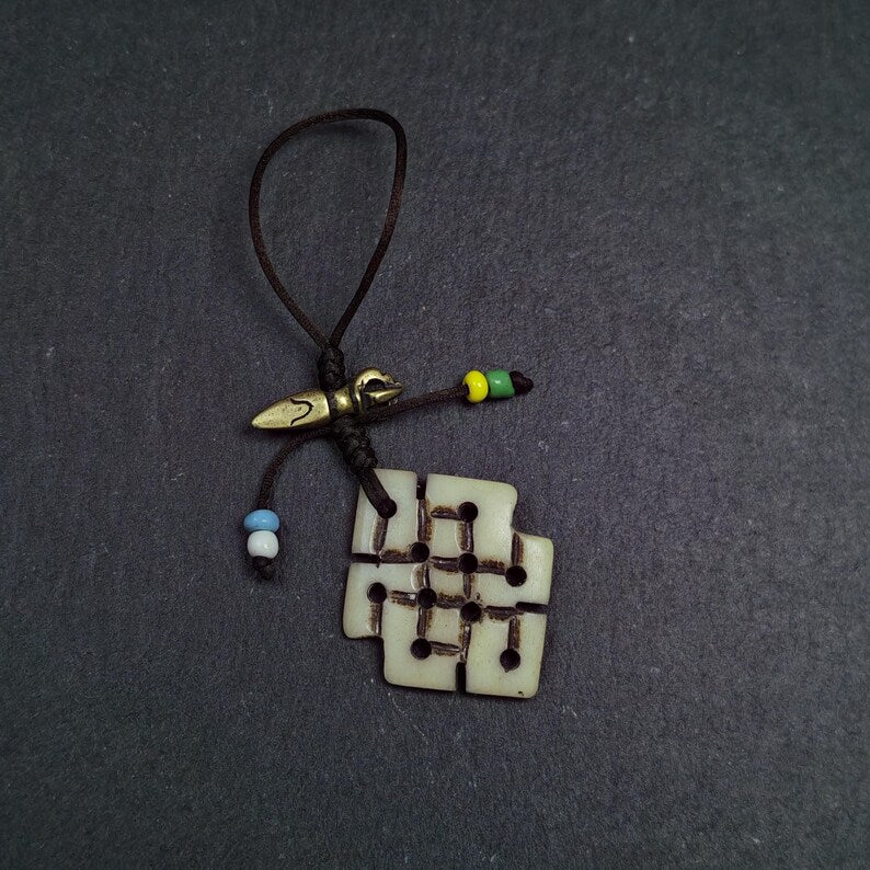 Handcarved Yak Bone Lucky Knot Amulet / Endless Knot Pendant