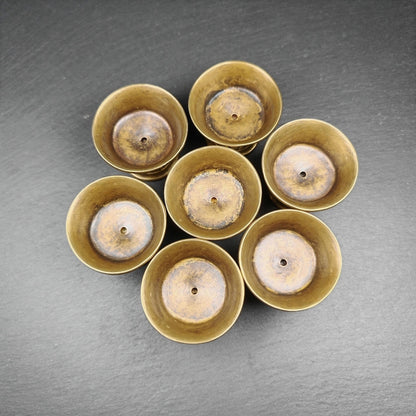 Tibetan Buddhist Offering Butter Lamps Set - Carved OM Mani Pademe Hum Letter - Made of Bronze