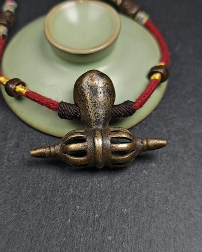 Authentic Old Citipati Skull Vajra Amulet - 53×38mm