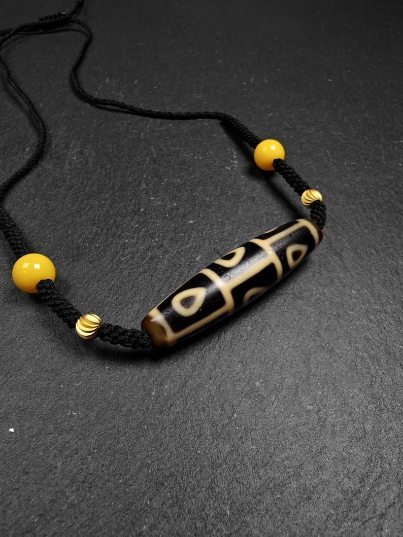 Antique 9 Eyes Bodhi Heart Dzi Necklace - 53 x 13mm