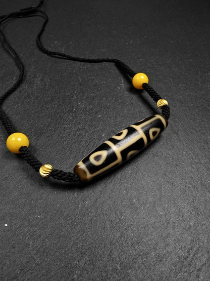 Antique 9 Eyes Bodhi Heart Dzi Necklace - 53 x 13mm