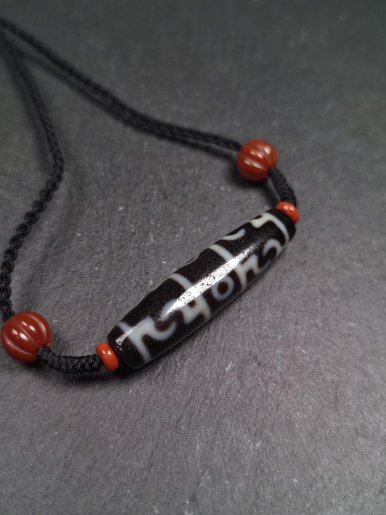 Dzi Neckalce - Guru Rinpoche Three Realms 3 Eyes Dzi Bead,50× 12 mm