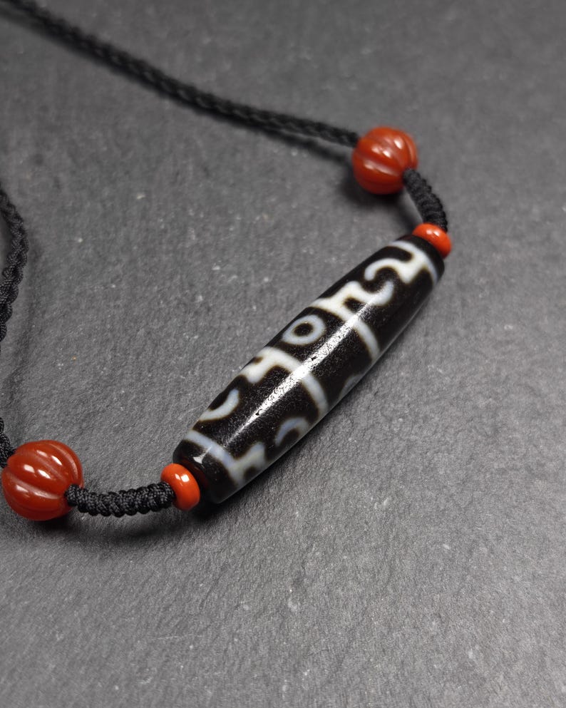 Dzi Neckalce - Guru Rinpoche Three Realms 3 Eyes Dzi Bead,50× 12 mm