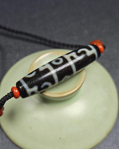 Antique Tibetan Dzi Neckalce - Guru Rinpoche Three Realms 3 Eyes Dzi Bead,50× 12 mm, Decadess Old,Spiritual Gift