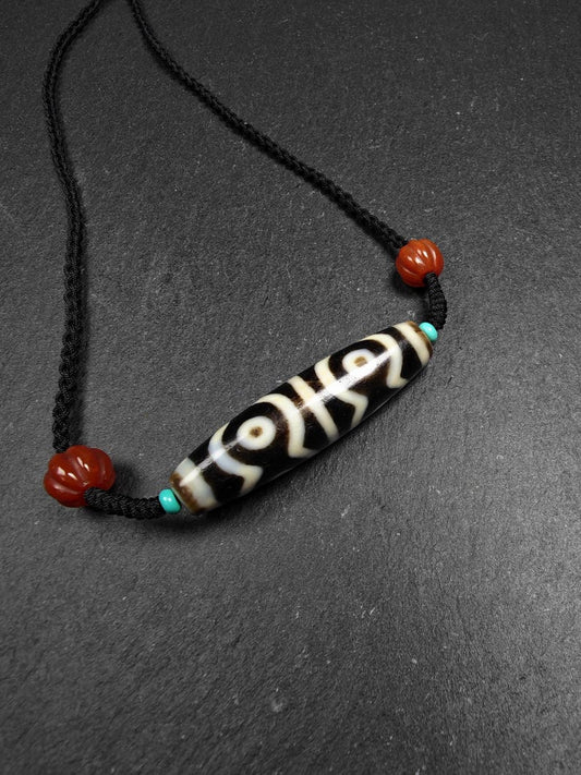 Mandala 6-Eyes Dzi Necklace