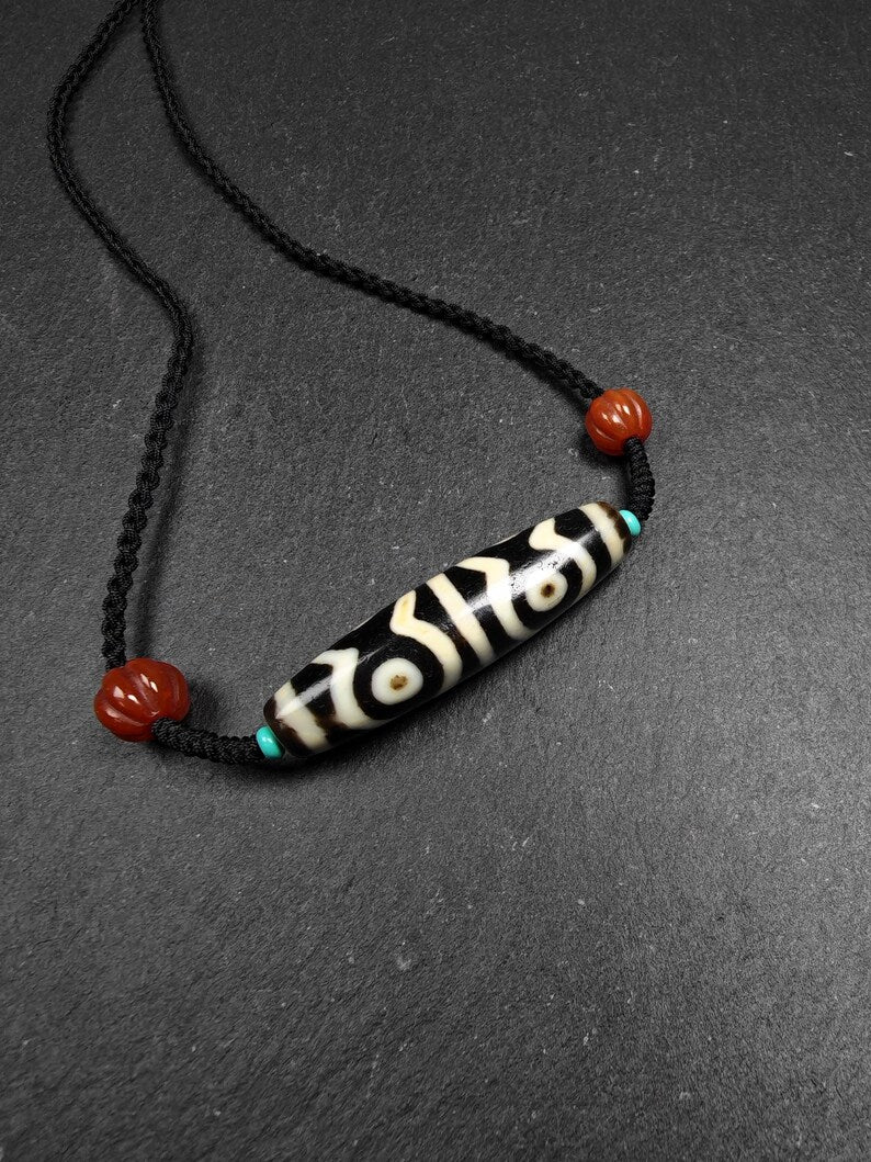 Mandala 6-Eyes Dzi Necklace