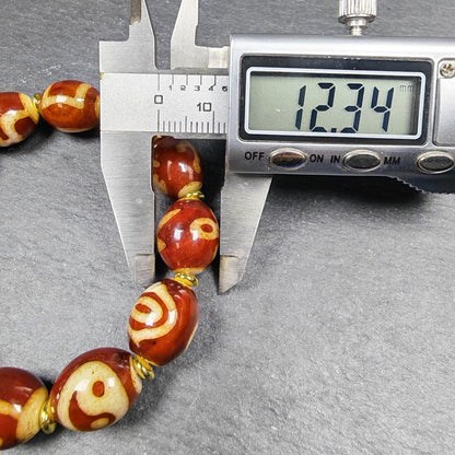 Authentic Tibetan Fire Agate Dzi Beads Wrist Mala - 14× 12mm