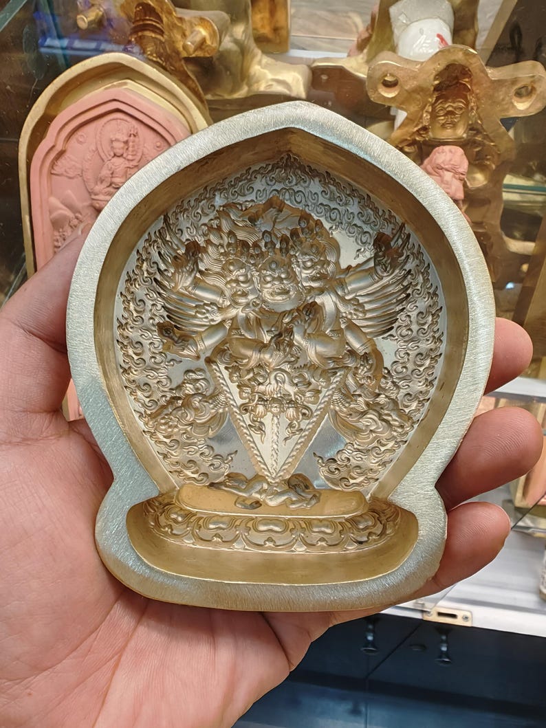 3 Faced 6 Armed Black Hayagriva Tsa Tsa Mold - 11cm Height