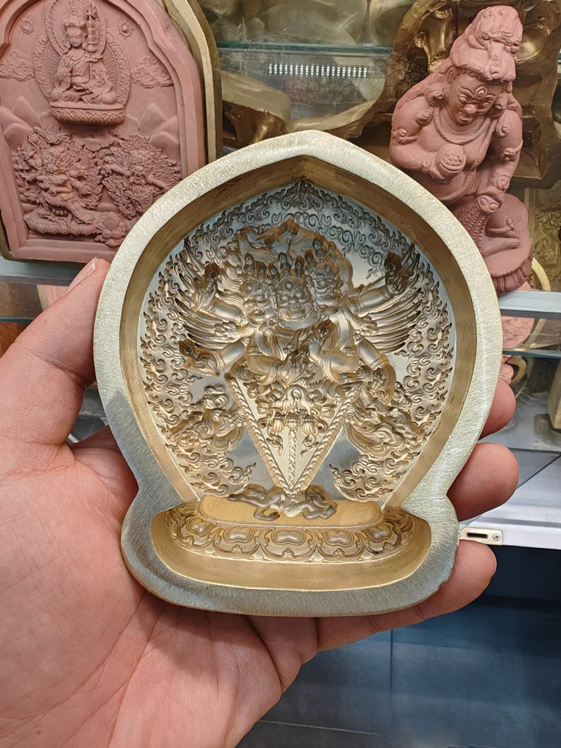 3 Faced 6 Armed Black Hayagriva Tsa Tsa Mold - 11cm Height