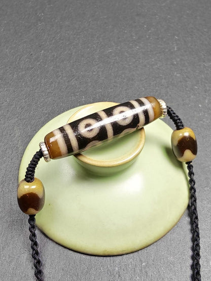 Dzi Necklace - 8 Eyes Mandala Dzi Amulet - 45×12mm