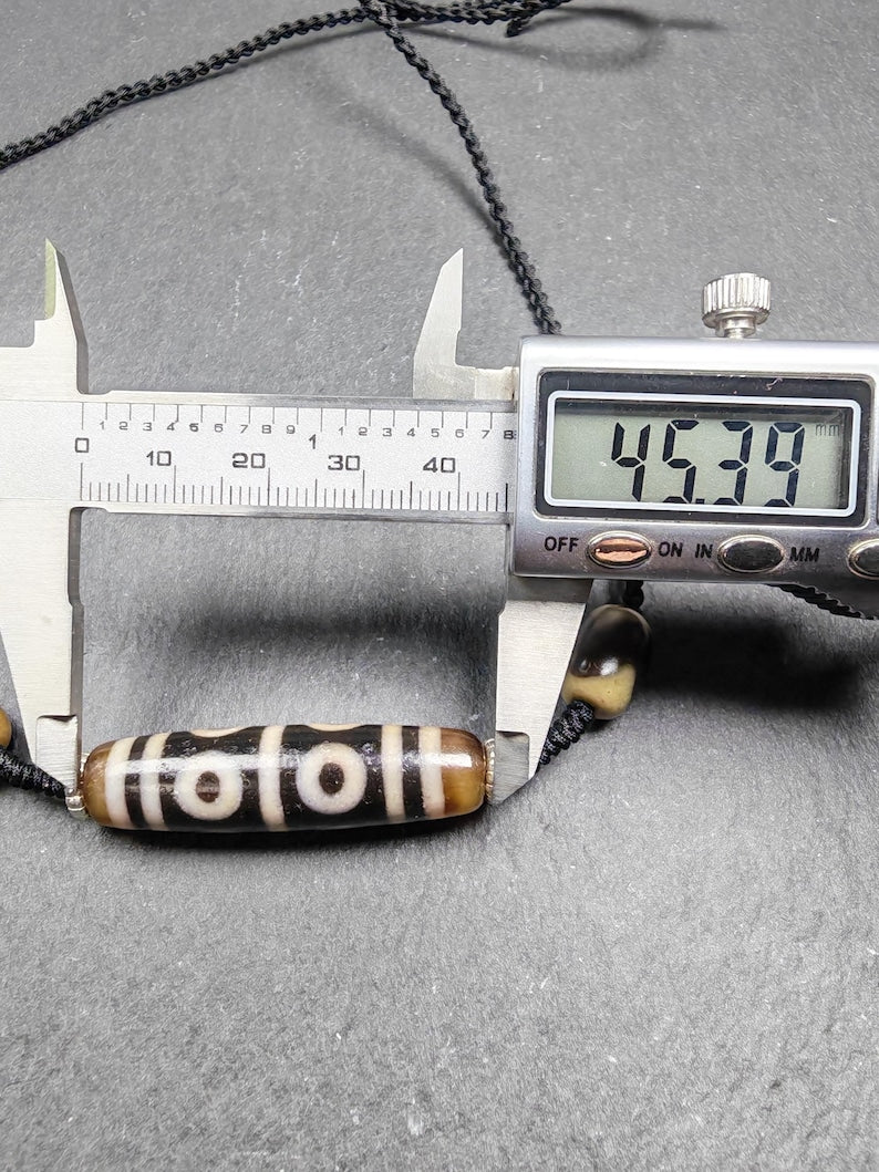 Dzi Necklace - 8 Eyes Mandala Dzi Amulet - 45×12mm