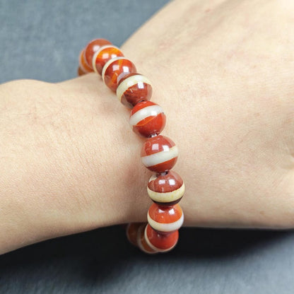 Red Medicine Buddha Dzi Wrist Mala Decades Old