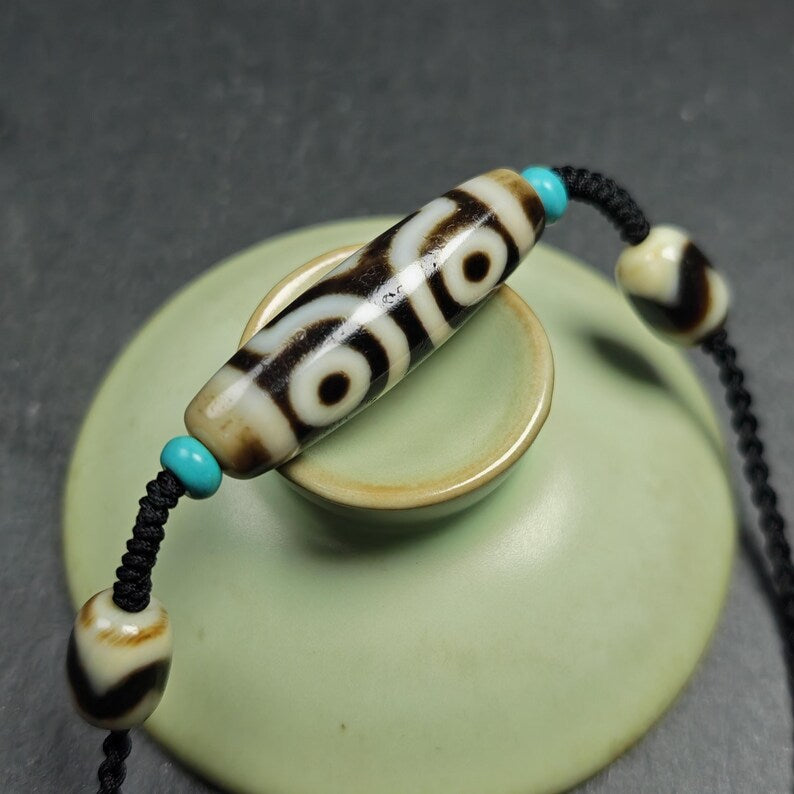 Vintage 3 Eyes Dzi Bead Necklace | 41*12mm