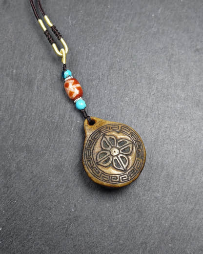Authentic Kapala Amulet - Cross Vajra Charm - Tibetan Protective Pendant - Decad - Tibetan Buddhist amulet, front view