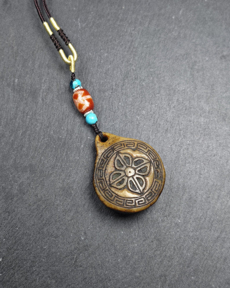 Authentic Kapala Amulet - Cross Vajra Charm - Tibetan Protective Pendant - Decad - Tibetan Buddhist amulet, front view