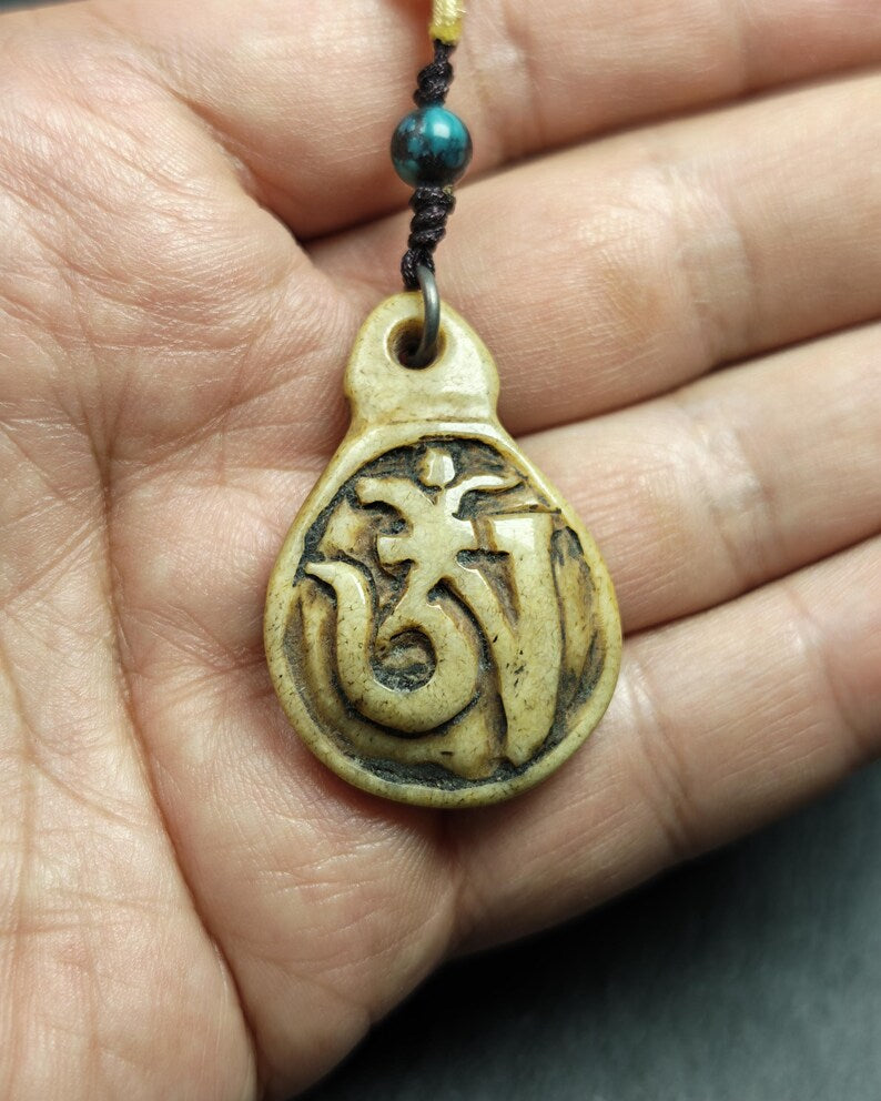 Antique Kapala Amulet - OM Letter - 45mm × 31mm - 40 Years Old