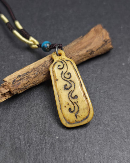 Antique Kapala Amulet - Vine Scroll Pattern Pendant - 43mm × 17mm