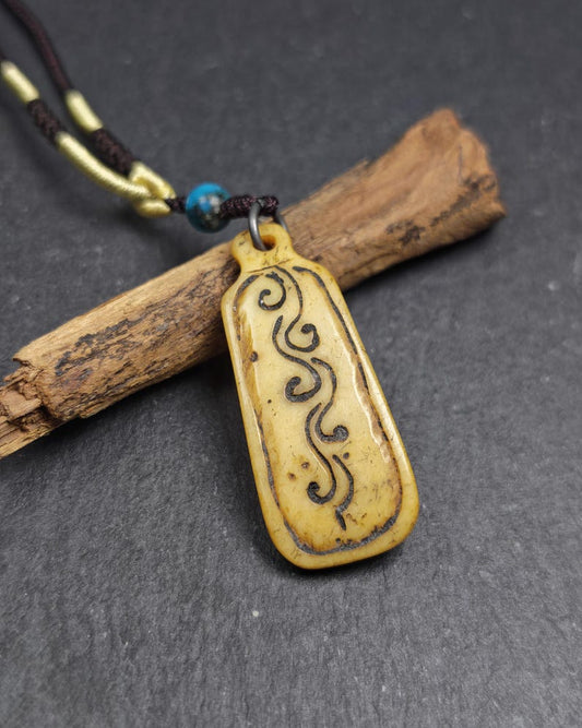 Antique Kapala Amulet - Vine Scroll Pattern Pendant - 43mm × 17mm