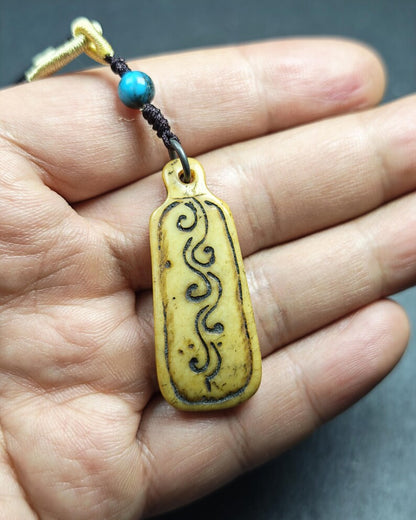 Antique Kapala Amulet - Vine Scroll Pattern Pendant - 43mm × 17mm