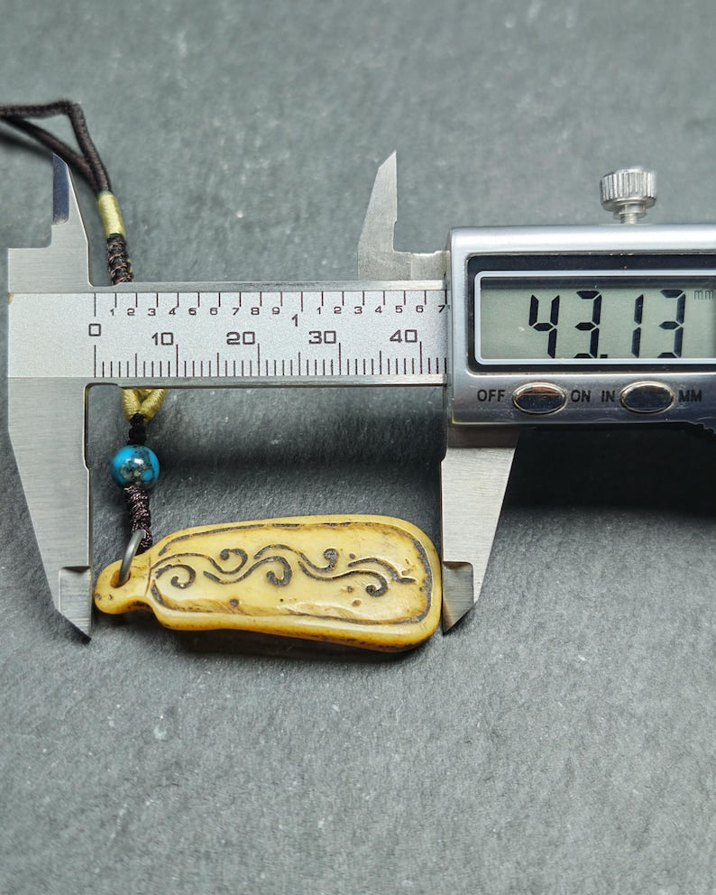 Antique Kapala Amulet - Vine Scroll Pattern Pendant - 43mm × 17mm