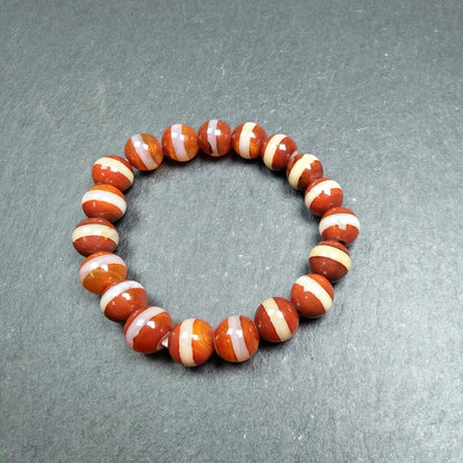 Red Medicine Buddha Dzi Wrist Mala Decades Old
