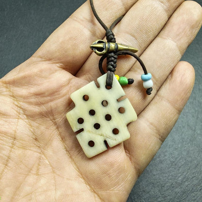 Handcarved Yak Bone Lucky Knot Amulet / Endless Knot Pendant