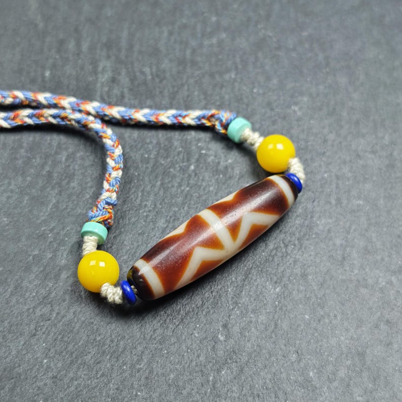 Vintage Fire Agate Dzi Necklace | 48*13mm