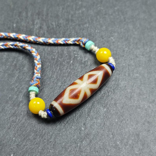 Vintage Fire Agate Dzi Necklace | 48*13mm