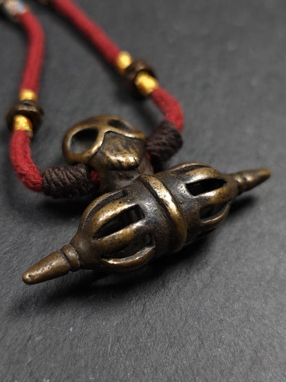 Authentic Old Citipati Skull Vajra Amulet - 53×38mm