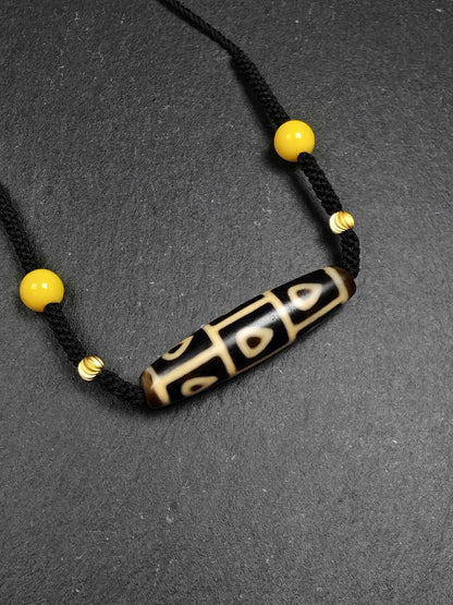 Antique 9 Eyes Bodhi Heart Dzi Necklace - 53 x 13mm