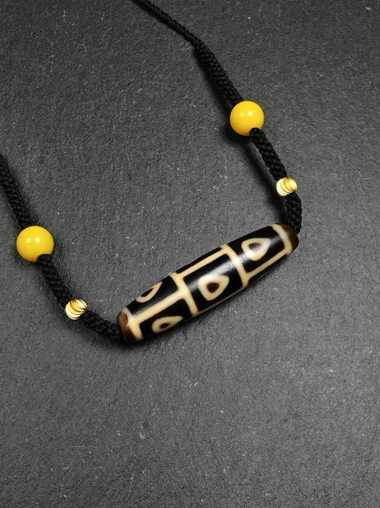 Antique 9 Eyes Bodhi Heart Dzi Necklace - 53 x 13mm