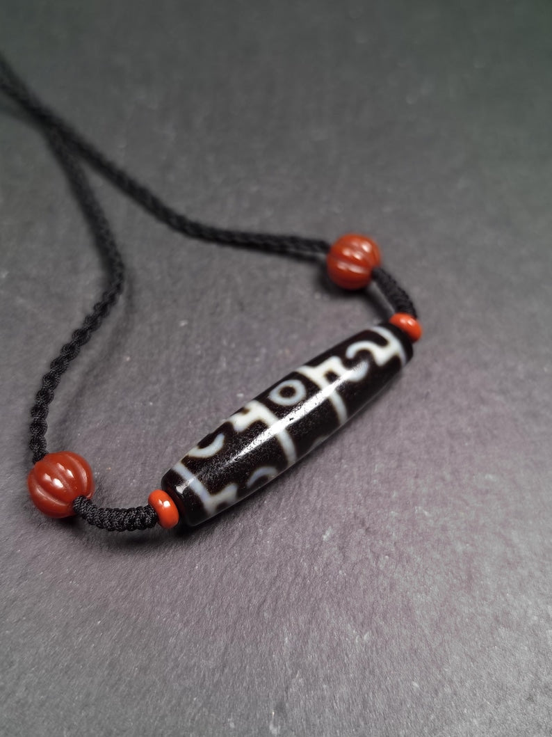 Dzi Neckalce - Guru Rinpoche Three Realms 3 Eyes Dzi Bead,50× 12 mm