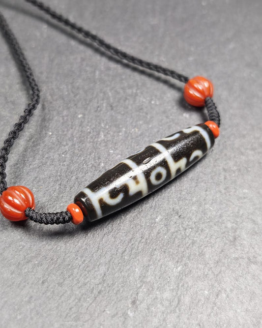 Dzi Neckalce - Guru Rinpoche Three Realms 3 Eyes Dzi Bead,50× 12 mm