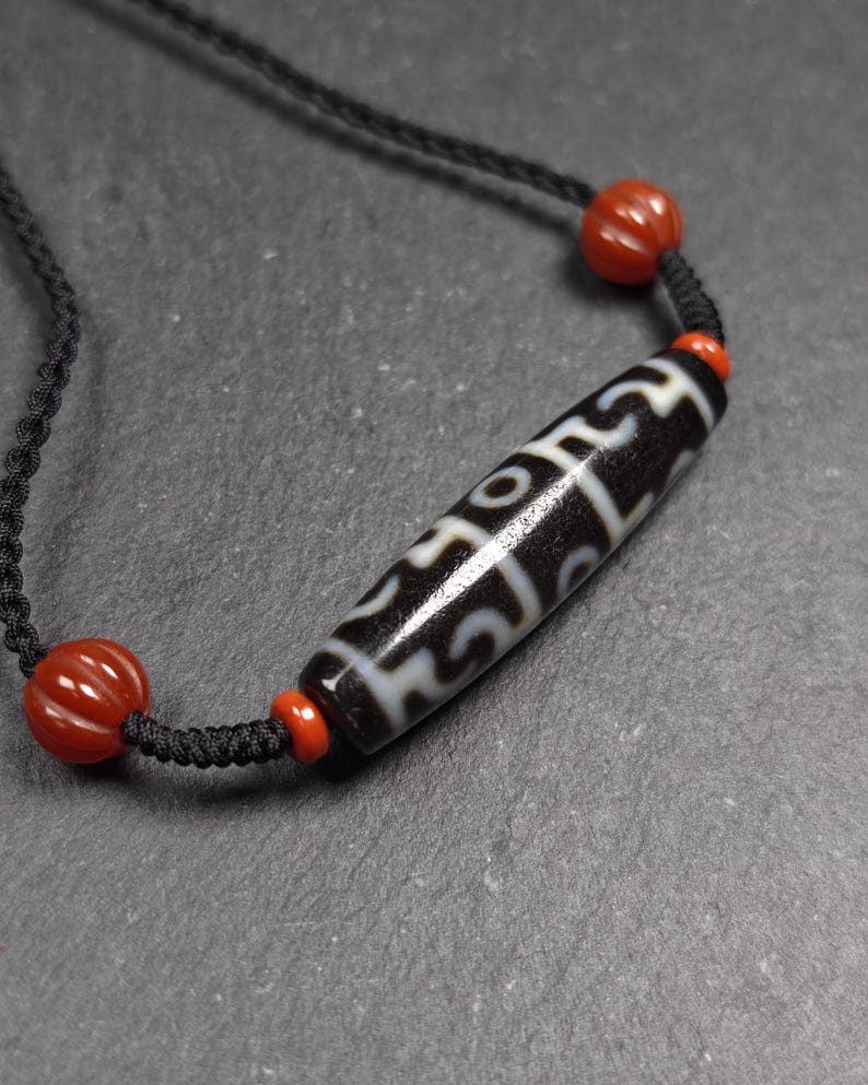 Dzi Neckalce - Guru Rinpoche Three Realms 3 Eyes Dzi Bead,50× 12 mm