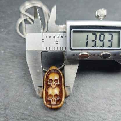 Authentic Yak Bone Carved Dual Skeleton Skull Pendant 30mm × 14mm
