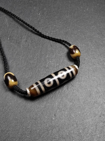 Dzi Necklace - 8 Eyes Mandala Dzi Amulet - 45×12mm