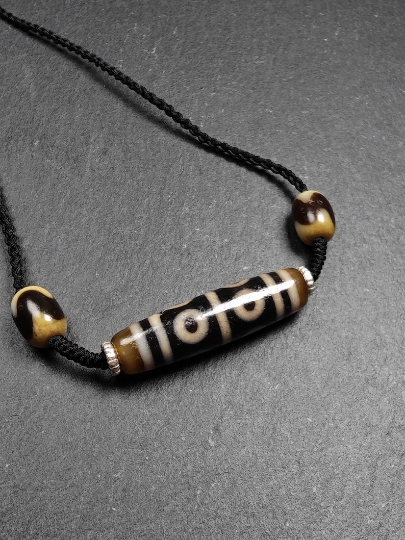 Dzi Necklace - 8 Eyes Mandala Dzi Amulet - 45×12mm