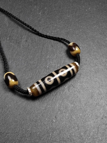 Dzi Necklace - 8 Eyes Mandala Dzi Amulet - 45×12mm