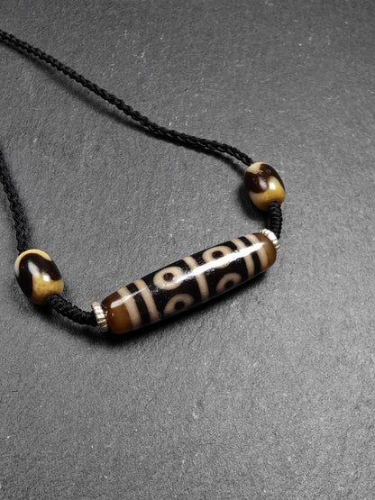 Dzi Necklace - 8 Eyes Mandala Dzi Amulet - 45×12mm