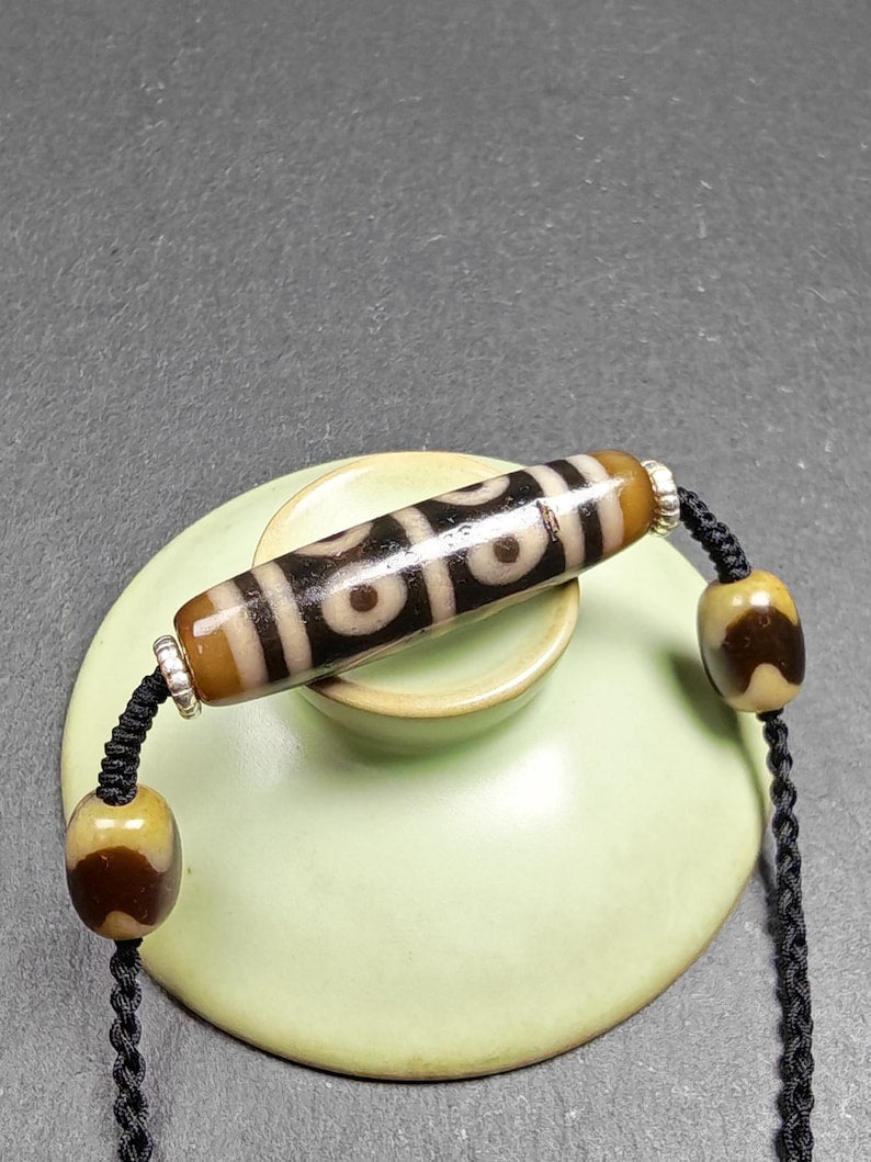 Dzi Necklace - 8 Eyes Mandala Dzi Amulet - 45×12mm