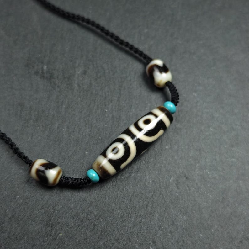 Vintage 3 Eyes Dzi Bead Necklace | 41*12mm