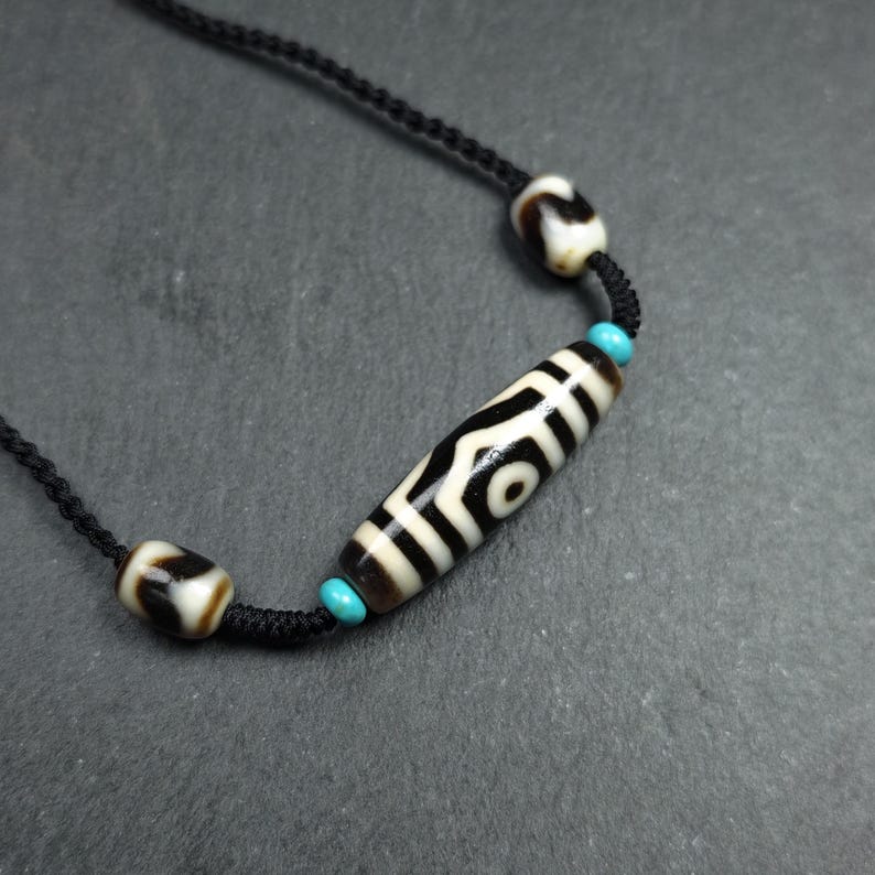 Vintage 3 Eyes Dzi Bead Necklace | 41*12mm