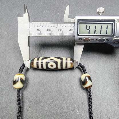 Vintage 3 Eyes Dzi Bead Necklace | 41*12mm