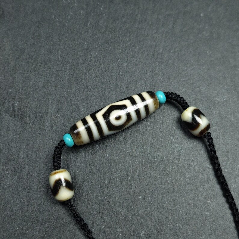 Vintage 3 Eyes Dzi Bead Necklace | 41*12mm